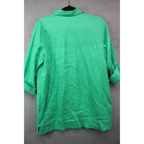 J. Jill Love Linen 3/4 Sleeve Button-Up Tunic-Green-100% Linen-Pockets-Small - Picture 8 of 10